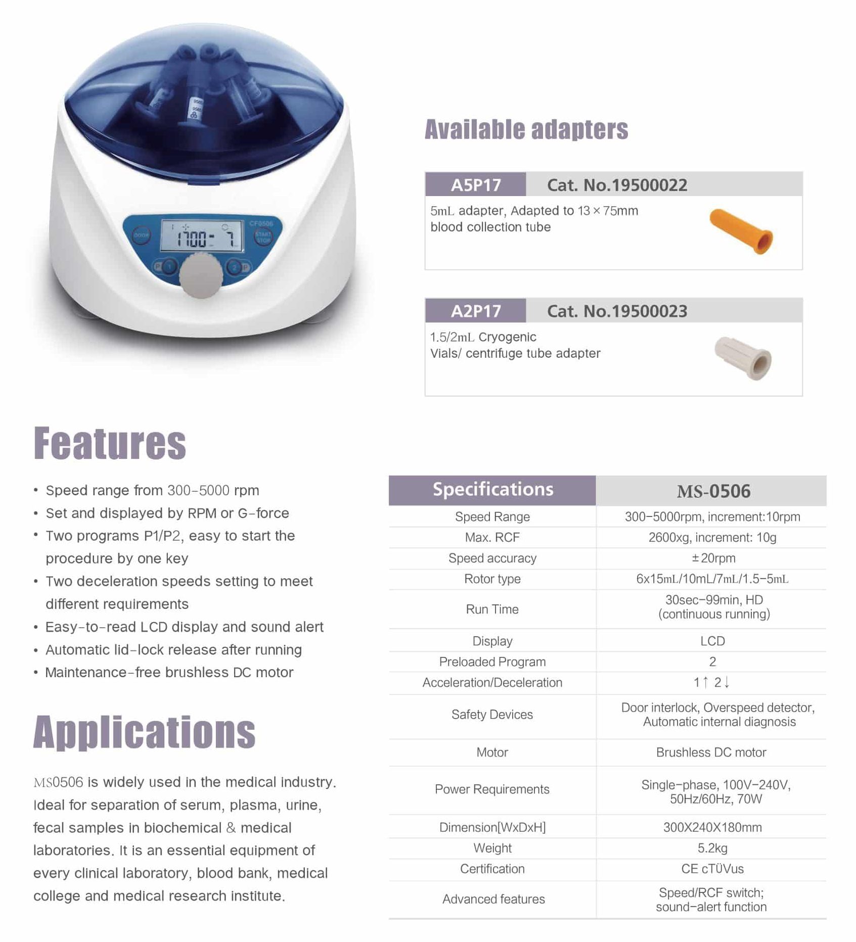 Ideal Clinical Lab Centrifuge MS-0506 4 Lab Centrifuge brochure MS-0506