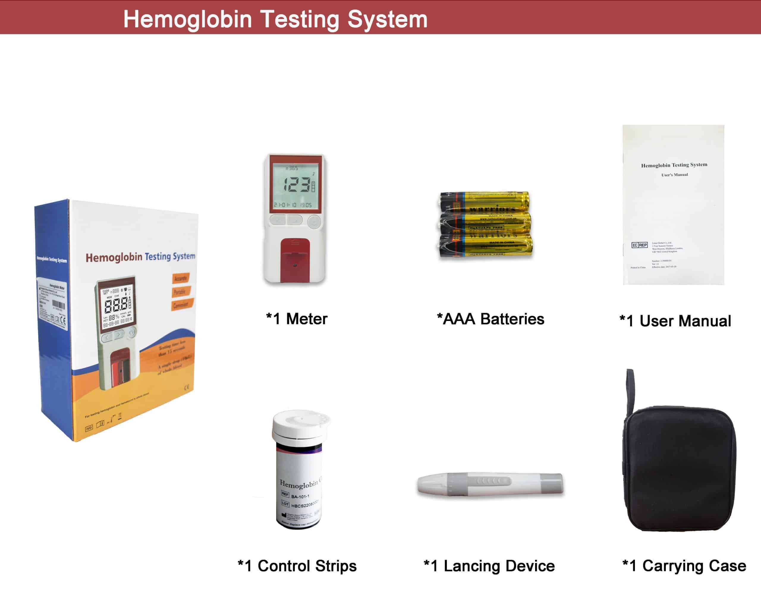 Hemoglobin Meter SBH-103 3 Hemoglobin Meter KIT PACKAGE