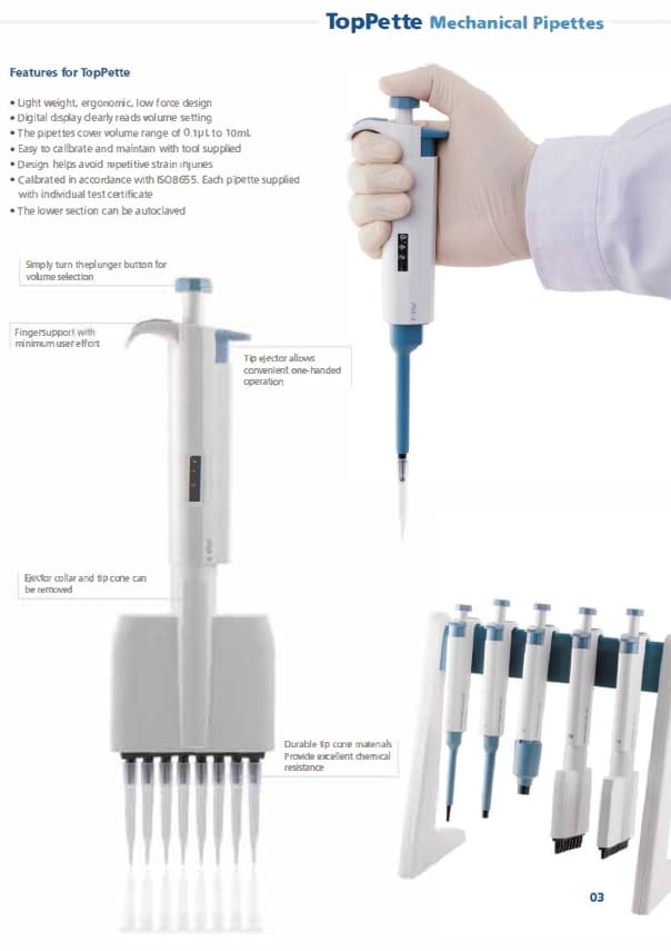 Accurate Mechanical Pipettors 0.1μL-10mL 4 Multi-channel Mechanical Pipettors SOYMED Toppette Pipette Tips Lab consumables